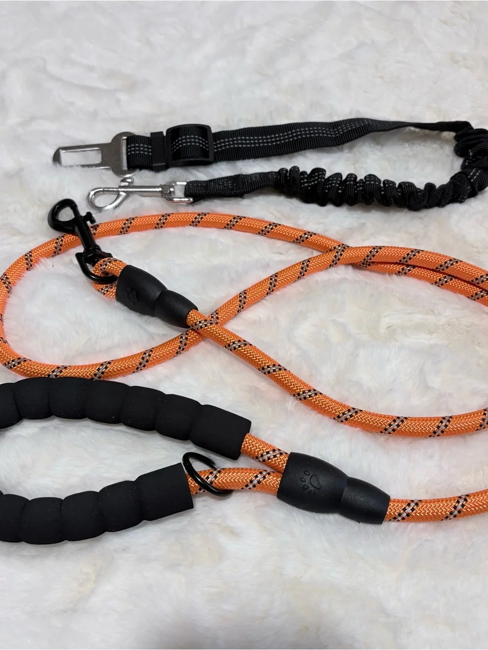 Dog Leash Reflective Orange and Black with Safety Belt